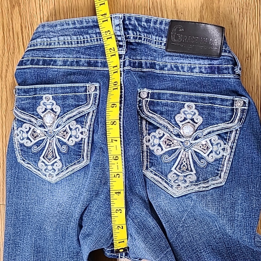 GRACE in LA 29x29 BOOTCUT PRE-OWNED DARK WASH WOMENS GIRLS DENIM BLUE JEANS - Picture 2 of 8